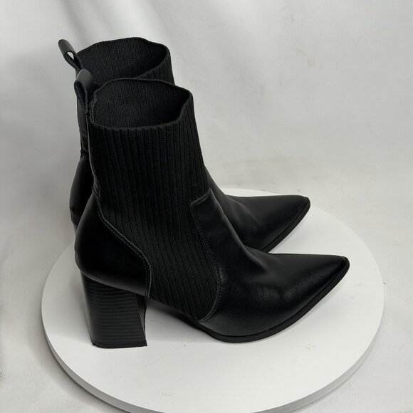 Blondo Ikler Waterproof Women’s Black Leather Mid-Calf Pull On Knit Booties 7.5M - Picture 2 of 8